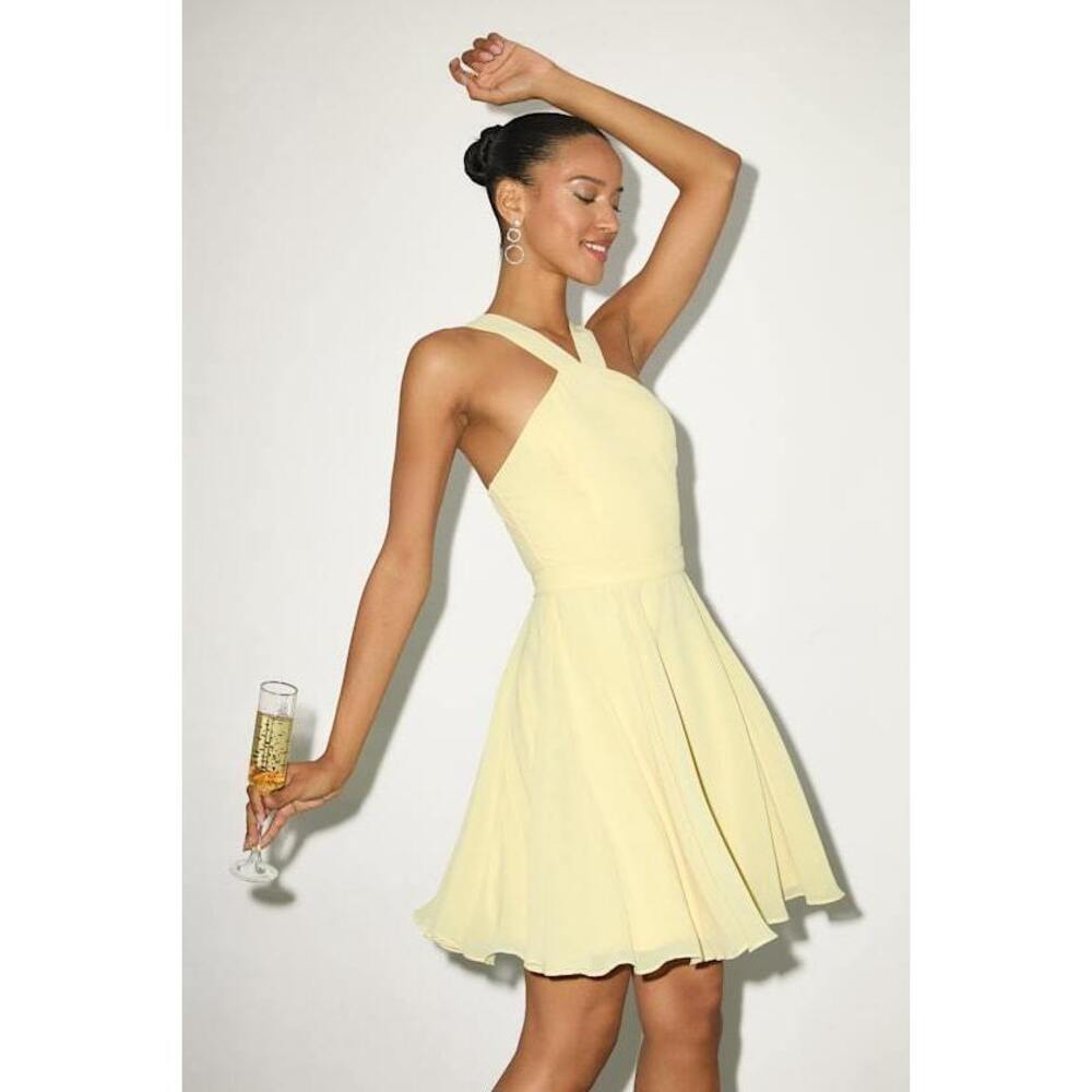 Lulus Forevermore Light Yellow Skater Dress - Size XL